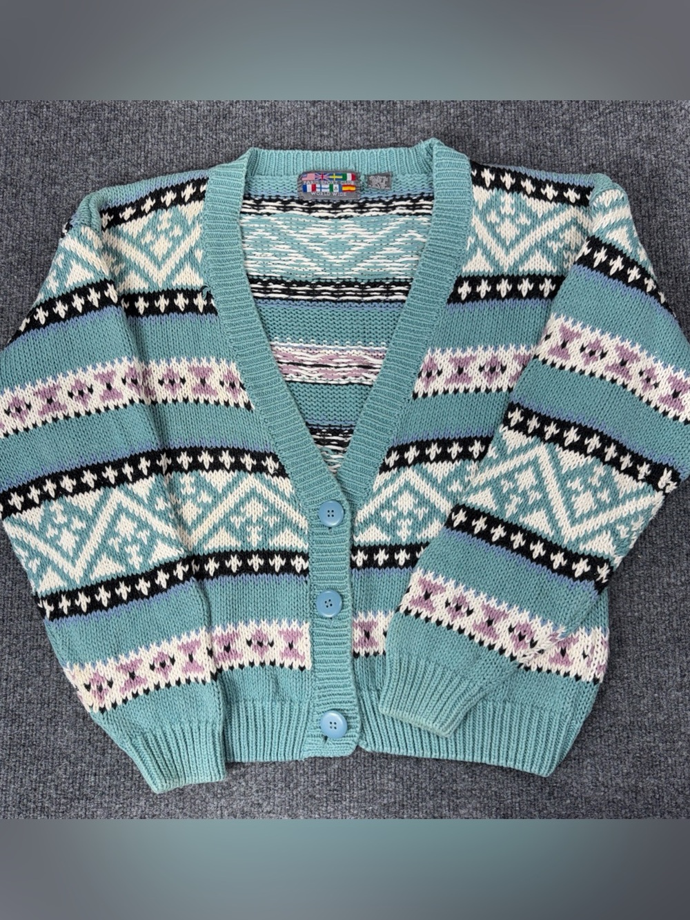 Vintage Paris Sport Club Worldwide Women's M Cardigan Sweater Button Closure